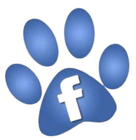 Blue paw print with a black "f".