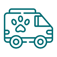 Animal care van icon with paw print.