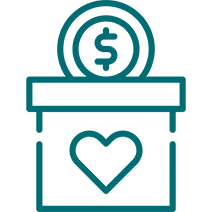Donation box with dollar coin and heart