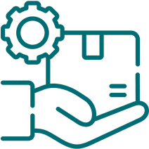 Hand holding package with gear icon