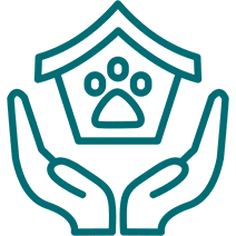 Hands holding pet house with paw print